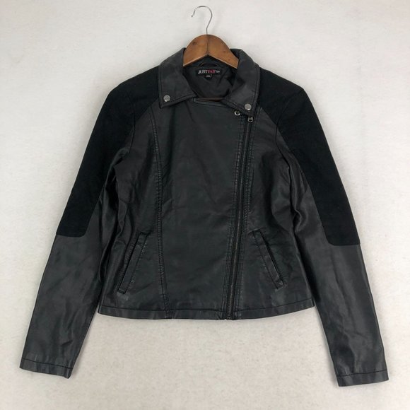 Just Fab Women's Size Small Black Faux Leather Full Zip Long Sleeve Moto Jacket - Picture 2 of 13